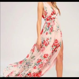 Lulus Garden Meandering Blush Floral Print Maxi Dress